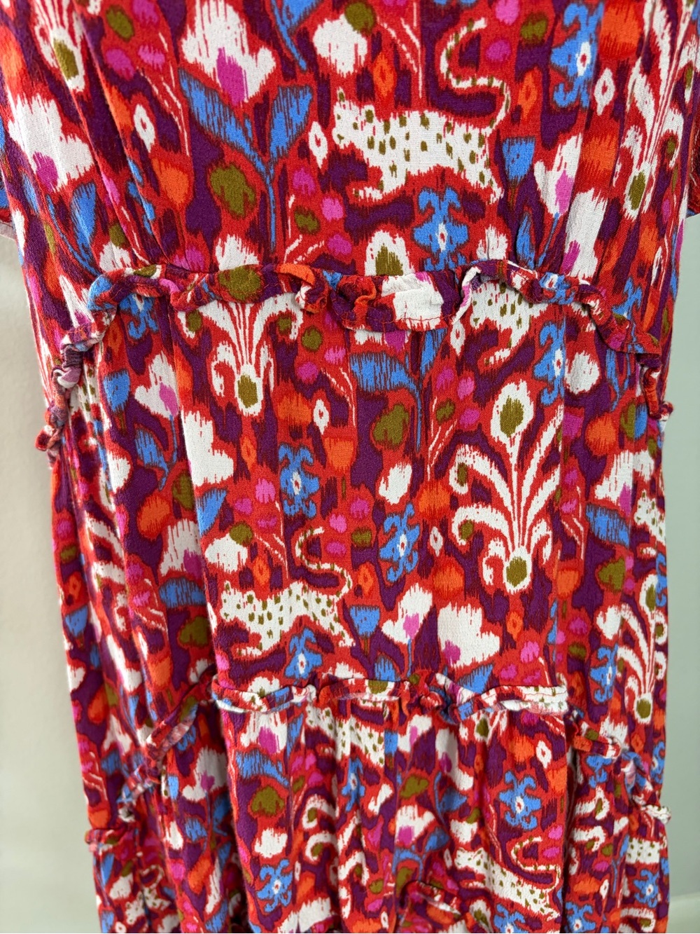 Anthropologie Red Floral V-Neck Tiered Mini Dress size M - Picture 4 of 13